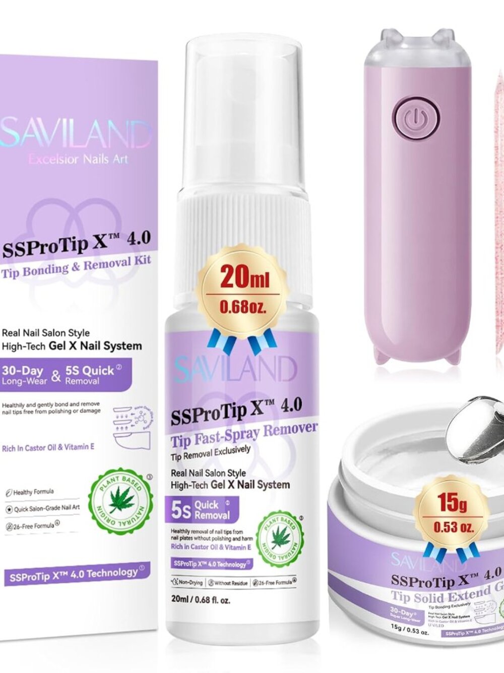 Solid Nail Glue Gel & Nail Glue Remover Kit: U V Light for Nails Complete Nails